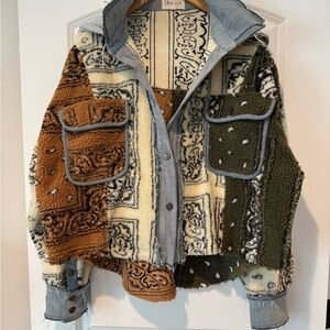 NWOT Oli & Hali Patchwork Jacket - Brown, Cream, Green